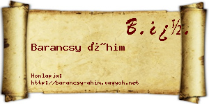 Barancsy Áhim névjegykártya